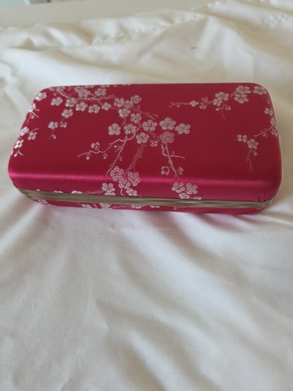 Vintage Pink Satin Cherry Blossom Soft Fabric Travel Jewelry Case Organizer Box